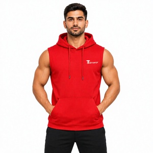 Latest <b>Men's</b> <b>Sleeveless</b> Gym <b>Hoodies</b> Workout Hooded Solid Print Sports Body Building Stringer Muscle Cut T-Shirt - Product Image 1