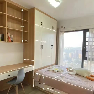 Ensemble de chambre à coucher moderne <span class=keywords><strong>en</strong></span> bois écologique avec <span class=keywords><strong>armoire</strong></span> intégrée, <span class=keywords><strong>bureau</strong></span>, lit tatami, coffre de rangement - Ensemble de chambre à coucher simple - Product Image 6