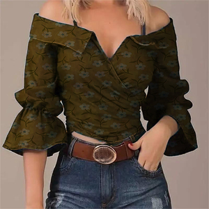 Camicetta da Donna alla Moda Primavera-Autunno con Scollo a V, Senza Spalline, Maniche a Campana, Top Elegante - Product Image 3