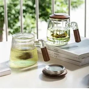 Hoch temperatur beständige Tee-Wasser-Trenn-Tee tasse mit Filter hitze beständiger Holzgriff mit Deckel Glas mit großer Kapazität