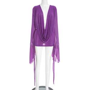 Vestido Mini Bodycon de Cuello Drapeado y Cintura Natural, Tejido Transparente, Manga Larga, Sin Espalda, para Uso Diario, Tendencia 2025 para <span class=keywords><strong>Mujer</strong></span> - Product Image 2