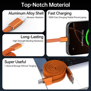 <span class=keywords><strong>Cable</strong></span> Magnético Plano de Transferencia de Datos USB Tipo-C de 100 W y Carga Súper Rápida de 5 A, con Cubierta de Nailon Magnética PD para Carga de Computadora/Teléfono - Product Image 3