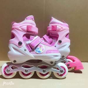 Children's Inline Skates Adjustable Pink Mesh Lining <b>Rubber</b> Sole For Age 3-10 Kids Gift <b>Roller</b> Skates - Product Image 1