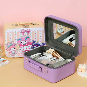 Sanrio Cute Cartoon Kuromi <b>Makeup</b> Case Purple PU Leather With Mirror Portable Storage <b>Box</b> For Cosmetic Travel Use - Product Image 1