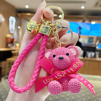 Porte-clés Ours Mignon en Résine Noir Rose 3D, Idéal pour Couple, Sac à Dos ou Cadeau