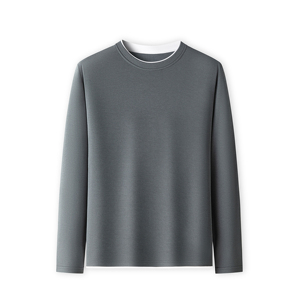 Nueva Camiseta de manga larga de seda multicolor para primavera-otoño para hombres, diseño de jóvenes, dobladillo de cuello de doble capa contrastante informal - Product Image 2