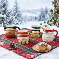 Tasses à café en céramique 3D de Noël, tasses à thé originales peintes à la main, ensemble de tasses cadeaux de Noël pour la famille