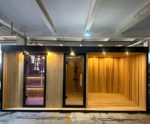 Sauna compact moderne en cèdre rouge pour intérieur avec poêle à bois et verre, capacité 4 personnes, sauna compact en cèdre pour extérieur avec poêle à bois - Product Image 4