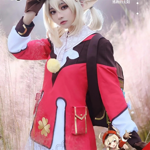 Disfraz de Anime <span class=keywords><strong>Genshin</strong></span> <span class=keywords><strong>Impact</strong></span> <span class=keywords><strong>Klee</strong></span>, traje rojo Loli, pantalones cortos, peluca, fiesta de Halloween, mochila de Carnaval - Product Image 3