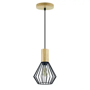 Lámpara de techo colgante de madera con diseño de jaula nórdica moderna, iluminación Led para comedor, isla de cocina