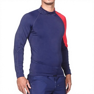<b>Men's</b> Long Sleeve Color Blocked Rash Guard Spandex Polyester Quick Dry <b>Compression</b> <b>Shirt</b> Full Sleeve Blue Red - Product Image 1
