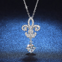 Collier pendentif croix iris en argent sterling S925 pour femme, plaqué or, avec moissanite de 1 carat de haute qualité couleur D