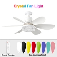 Ventilateur de plafond en cristal 40W pour salon, simple, amovible, en forme de fleur, avec pales de ventilateur colorées, prise électrique américaine