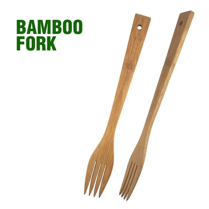 Ensemble de fourchettes écologiques en bambou à Long manche, outils de service de salade réutilisables pour mélanger la cuisine