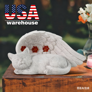 Estatua de jardín conmemorativo de gato en forma de corazón-Gato alado de Ángel con diseño de flores, regalo de luto para mascotas de resina para exteriores/interiores - Product Image 1