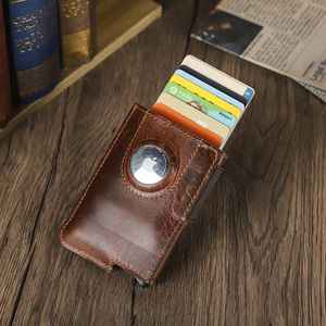 Cartera de Cuero Genuino Premium Vintage con Bloqueo RFID para Hombre, Cartera Pop-up con <span class=keywords><strong>Caja</strong></span> de Aluminio y Ranura para <span class=keywords><strong>Airtag</strong></span> y Monedas - Product Image 1