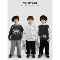 Ensemble de vêtements pour garçons YOEHYAUL N7907, pull en tricot multi-pièces, chemise à imprimé animal, pantalon en jean, ensemble de vêtements d'automne pour enfants