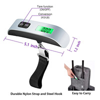 Balance à bagages électronique numérique portable, alimentée par batterie, 50 kg, petite, avec écran LCD rétroéclairé vert, à suspendre à la main