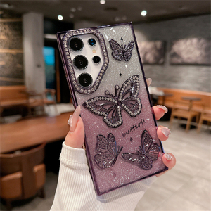 Funda de teléfono de lujo con diseño de mariposa para <span class=keywords><strong>Samsung</strong></span> S25 Ultra S24 S23, funda de teléfono brillante para iPhone 17 Pro Max, funda trasera de diamante - Product Image 6