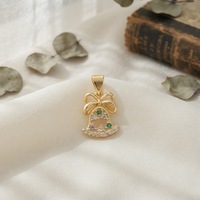 Pendentif cloche en laiton plaqué or 14 carats avec nœud et pierres colorées, cadeau de Noël pour femme, accessoire de mode
