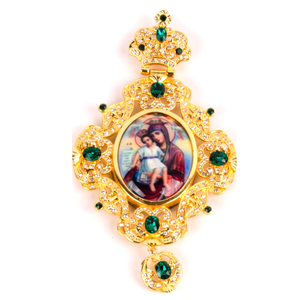 Collana con Croce Pettorale Ortodossa ZD020 in Lega Placcata Oro, Personalizzabile con Pietre di Cristallo, Icona della Vergine <span class=keywords><strong>Maria</strong></span> con Bambino <span class=keywords><strong>Gesù</strong></span> - Product Image 4