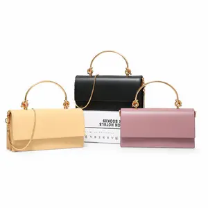 Fashion Korean sling bags for women cow leather gold chain shoulder bag metal handle miniature handbag