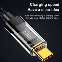 Kabel Data PD 100W pengisian daya cepat, kabel transparan Waktu Nyata tampilan Digital nilon
