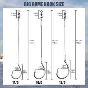 14/0 16/0 18/0 45 дюймов предварительно привязанный рыболовный крючок для акул, сверхпрочная проволока из нержавеющей стали и крючки для большой игры - Product Image 2