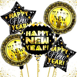 Set de Globos de <span class=keywords><strong>Año</strong></span> Nuevo 2027, Globos Redondos Negros y Dorados de 18 Pulgadas, Estrella Pentagrama, Globo 4D, Decoración para Fiesta de Nochevieja, Helio - Product Image 1