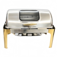 Ensemble de réchauds de luxe à couvercle roulant, chauffe-plats commerciaux en acier inoxydable pour buffet avec supports à combustible, équipement de restauration