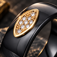 JLM Luxuriöser Breiter Schwarzer Keramikring, Vergoldet mit Augenform-Design, Zirkonia-Besatz, Diamantring für Damen und Herren, Edle Schmuckstücke