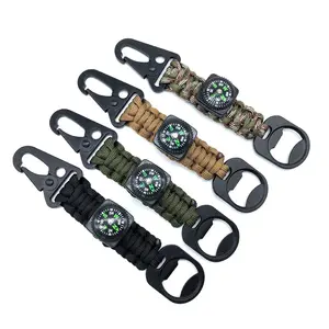 Hiking/Camping Custom Color Outdoor Survival Paracord Keychain With Compass Bottle Opener