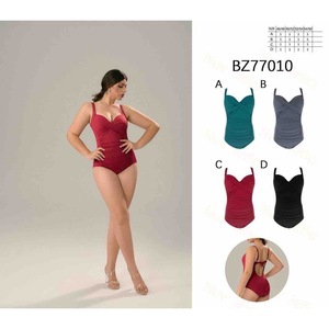 Costume da bagno intero HDJ Plus Size rosso vino con controllo pancia, vita alta e scollo incrociato BZ77010 - Product Image 1
