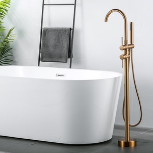 Mitigeurs de douche à haut débit avec remplissage de <span class=keywords><strong>baignoire</strong></span> autoportante en or brossé avec cylindre à main, robinets de <span class=keywords><strong>baignoire</strong></span> au sol - Product Image 2