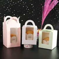 Caja para Cupcakes con Ventana Transparente, Caja para Pastel de Cartón Blanco, Caja para Pastel de Papel de Colores