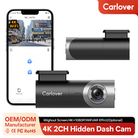 Carlover 4K WiFi Dashcam voor en achter, dubbele lens, verborgen autocamera recorder, G-sensor, super nachtzicht autocamera