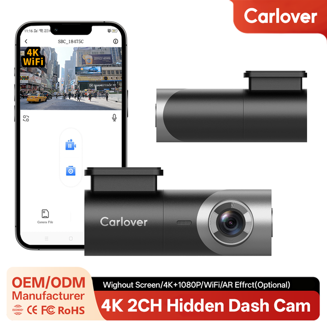 Carlover 4K WiFi Dash Cam Front and Rear Dual Lens Hidden Car Camera Recorder G-Sensor Super Night Vision Car Camera