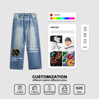 QUICKSHOW Jean unisexe en denim Y2K taille mi-haute en coton, style streetwear, imprimé numérique, coupe large, résistant à la décoloration, délavage moustache, noir