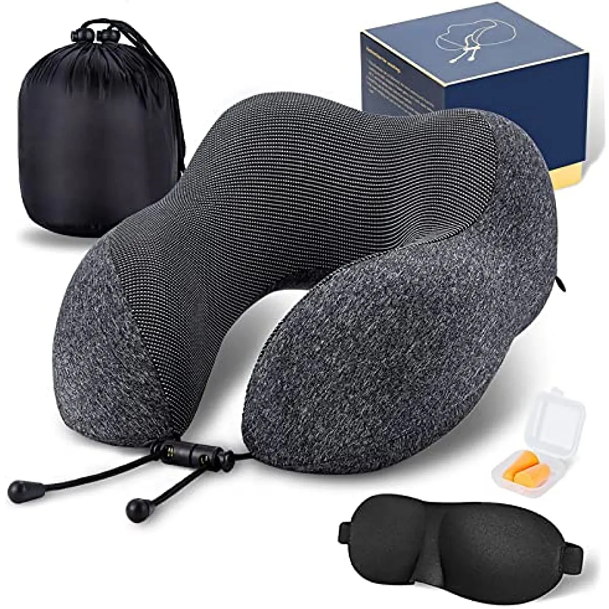 Прямая Продажа с фабрики, дорожная подушка с подарочной коробкой, 3D Контурные маски для глаз, затычки для ушей и роскошная сумка, 100% подушка для шеи из пены с эффектом памяти