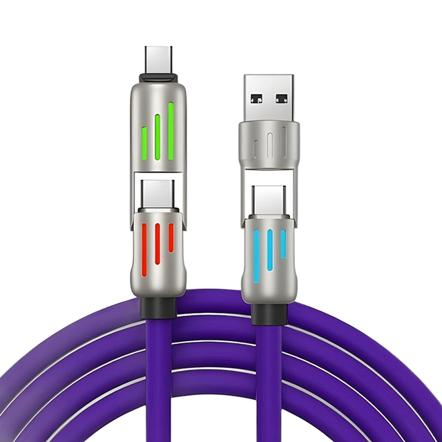 3FT Durable 4-in-1 USB C Cable Silicone Big OD with Flowing LED Breathing Indicator