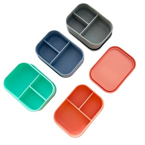 A3105 3 Compartment Silicon Bento LeakProof Silicone food grade bento lunch box set for office workers soft rubber partition