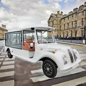 Usine 11 passagers tourisme touristique voiture électrique vintage alimenté par batterie 4 roues solides voiturette de golf électrique 11 sièges