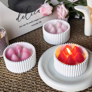 Strawberry Shape Scented Candle In Ribbed Gypsum <b>Cup</b> Home Desktop Ornament For Wedding Guest Gift - Product Image 1