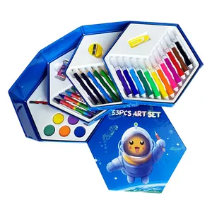 नए रचनात्मक डिजाइन सस्ते मूल्य रंग ड्राइंग कला हेक्सागोनल आकार रंग बॉक्स के साथ बच्चों को स्कूल छात्रों के लिए सेट