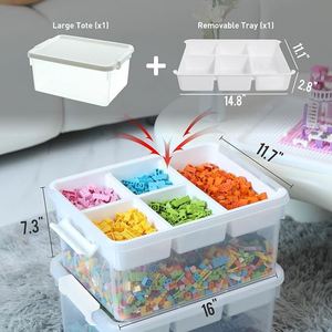 17 QT <b>Plastic</b> Storage Box with Building Baseplate Lid Stackable <b>Clear</b> <b>Container</b> for Organizing Lego Storage Box Wi - Product Image 3