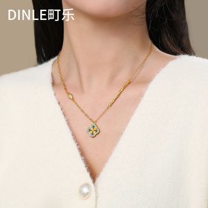 สร้อยคอจี้รูปใบโคลเวอร์สี่แฉกเคลือบ Dinle สำหรับผู้หญิง สร้อยคอทองคำ สร้อยคอคล้องไหล่ สร้อยคอแฟชั่นลำลอง - Product Image 1