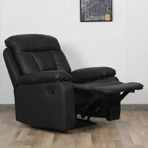 Living Room Black Leather Manual Sofa Recliner Chair