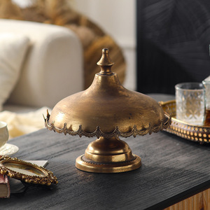 ถาดผลไม้โลหะสไตล์โบฮีเมียนพร้อมฝาปิดโต๊ะกาแฟทรงกลมจานตกแต่งสำหรับเสิร์ฟของหวาน A3260 - Product Image 3