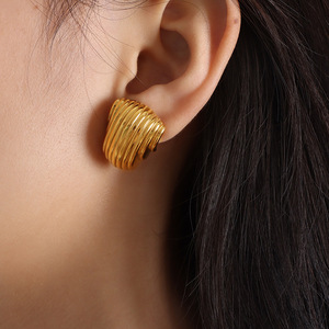 Geometric Cuff Earrings Gold Plated <b>Titanium</b> Steel Irregular Vertical Stripe Design Fashion Statement Jewelry - Product Image 3