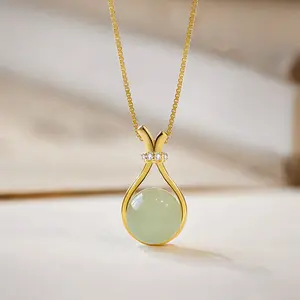 Lucky Imitation Jade Pendant Clavicle Chain Necklace 2024 Charm Crystal Titanium Steel Necklace Jewelry for Women Girls